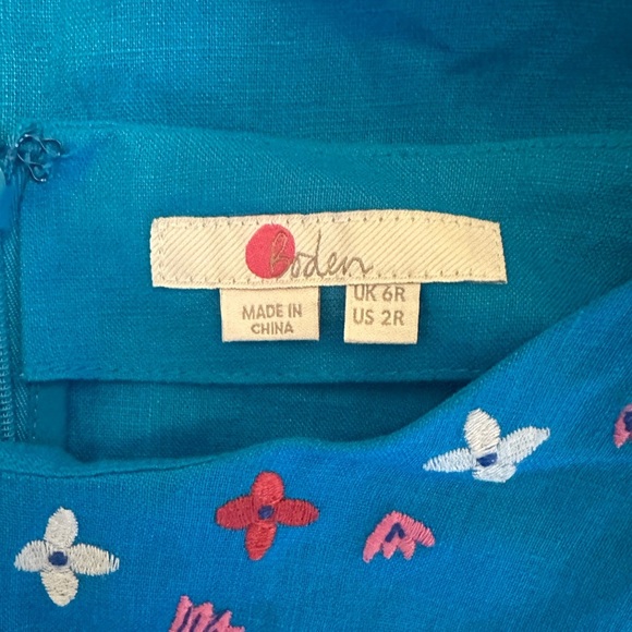 Boden Laura Linen Blue Lagoon Shift Dress Floral Embroidered Size 2R - Picture 14 of 16
